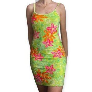 Banana Moon Summer Beach Swim Green and Pink Floral Dress Women's Small